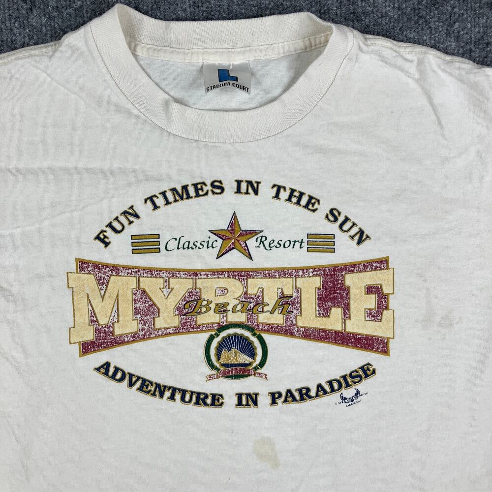 Stadium‎ Court T-Shirt Mens Large White Myrtle Beach Graphic Vintage Resort Tee
